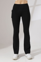 Siyah Kadın Yüksek Bel Toparlayıcı Çift Cepli Ispanyol Paça Spor Tayt Bootcut Leggings