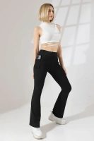Siyah Kadın Yüksek Bel Toparlayıcı Çift Cepli Ispanyol Paça Spor Tayt Bootcut Leggings