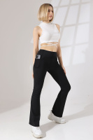 Siyah Kadın Yüksek Bel Toparlayıcı Çift Cepli Ispanyol Paça Spor Tayt Bootcut Leggings