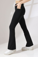 Siyah Kadın Yüksek Bel Toparlayıcı Çift Cepli Ispanyol Paça Spor Tayt Bootcut Leggings