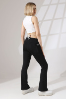 Siyah Kadın Yüksek Bel Toparlayıcı Çift Cepli Ispanyol Paça Spor Tayt Bootcut Leggings