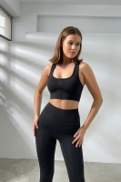 Siyah Pedli Fermuarlı Spor Büstiyer - Sports Bra / Crop Destekli Spor Sütyeni