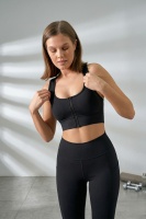 Siyah Pedli Fermuarlı Spor Büstiyer - Sports Bra / Crop Destekli Spor Sütyeni