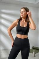 Siyah Pedli Fermuarlı Spor Büstiyer - Sports Bra / Crop Destekli Spor Sütyeni