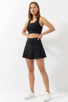 Siyah Yüksek Bel Çift Katmanlı Mini Etek Tenis Eteği ve Fermuarlı Büstiyer Crop Takım