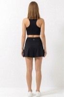 Siyah Yüksek Bel Çift Katmanlı Mini Etek Tenis Eteği ve Fermuarlı Büstiyer Crop Takım