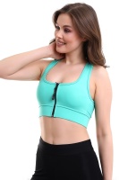 Yeşil Fermuarlı Spor Büstiyer - Sports Bra / Crop Destekli Spor Sütyeni