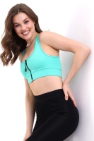Yeşil Fermuarlı Spor Büstiyer - Sports Bra / Crop Destekli Spor Sütyeni
