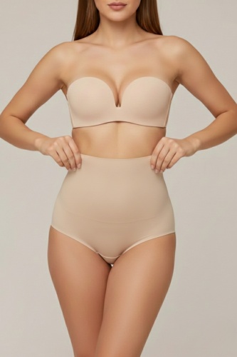 Bej Yüksek Bel Lazer Kesim Slip Külot Görünmez Kaymaz Silikonlu Ten Rengi Korse
