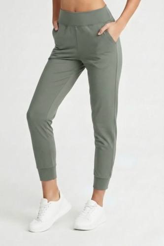 EMFURE Kadın Haki Çift Cepli Yüksek Bel Lastikli Rahat Kesim Jogger Eşofman Altı