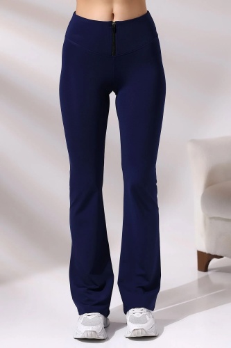 EMFURE Lacivert Kadın Fermuarlı İspanyol Paça Spor Tayt