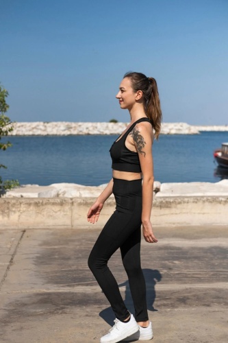 EMFURE Siyah Kadın Set Spor Tayt Ve Büstiyer Takım
