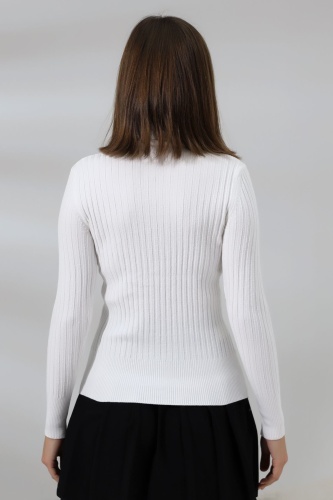Kadın Beyaz Basic Balıkçı Yaka Triko Kazak