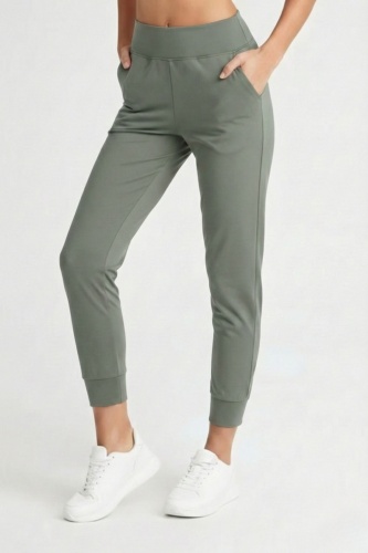 Kadın Haki Çift Cepli Yüksek Bel Lastikli Rahat Kesim Jogger Eşofman Altı