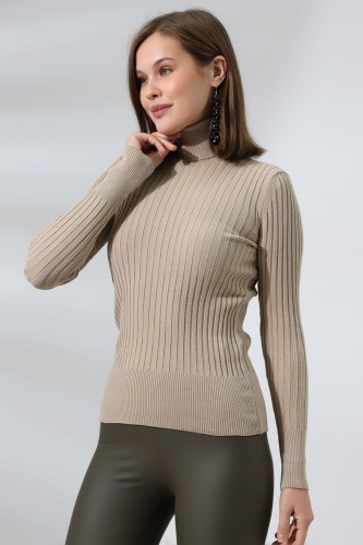 Kadın Krem Basic Balıkçı Yaka Triko Kazak