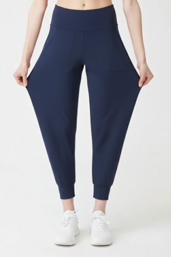 Kadın Lacivert Çift Cepli Yüksek Bel Lastikli Rahat Kesim Jogger Eşofman Altı