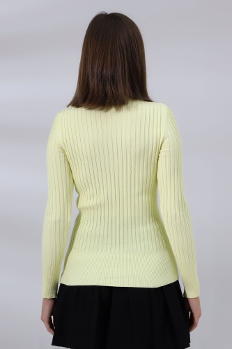 Kadın Sarı Basic Balıkçı Yaka Triko Kazak