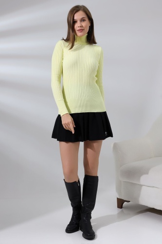 Kadın Sarı Basic Balıkçı Yaka Triko Kazak
