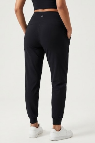 Kadın Siyah Çift Cepli Yüksek Bel Lastikli Rahat Kesim Jogger Eşofman Altı