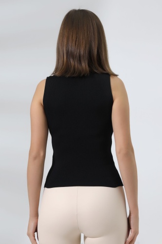Kadın Siyah Yarım Balıkçı Yaka Kolsuz İnce Triko Kazak
