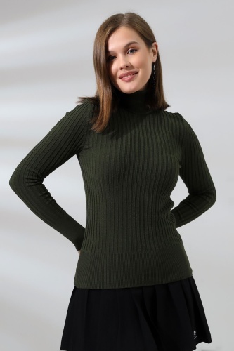 Kadın Yeşil Basic Balıkçı Yaka Triko Kazak
