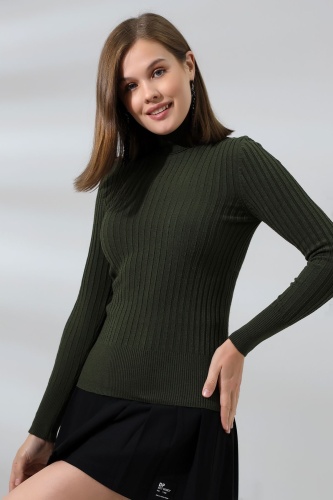 Kadın Yeşil Basic Balıkçı Yaka Triko Kazak
