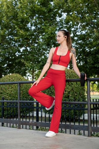 Kırmızı Kadın Set Spor Ispanyol Paça Tayt Ve Büstiyer Takım - Toparlayıcı Leggings