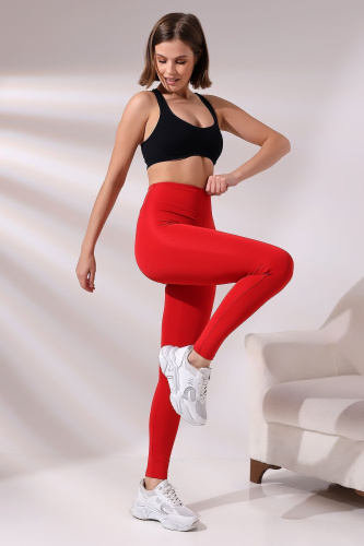Kırmızı Kadın Spor Tayt Sıkılaştırıcı Toparlayıcı Yüksek Bel Tam Boy Spor Tayt Leggings Fitness