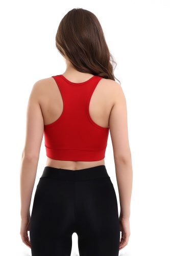 Kırmızı Pedli Fermuarlı Spor Büstiyer - Sports Bra / Crop Destekli Spor Sütyeni