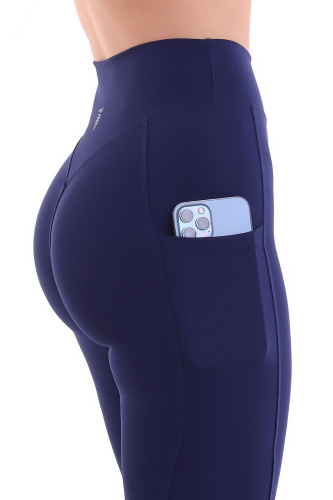 Lacivert Kadın Spor Tayt Çift Cepli Sıkılaştırıcı Toparlayıcı Sporcu Taytı Leggings