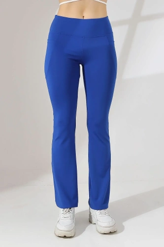 Saks Kadın Yüksek Bel Toparlayıcı Çift Cepli Ispanyol Paça Spor Tayt Bootcut Leggings