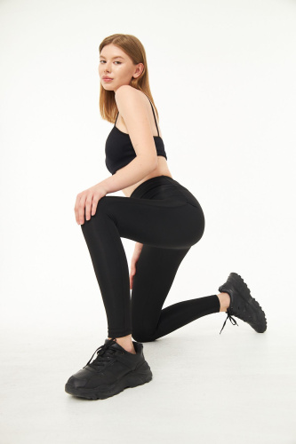 Siyah Kadın Spor Tayt Sıkılaştırıcı Toparlayıcı Yüksek Bel Tam Boy Spor Tayt Leggings Fitness