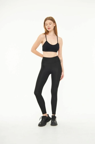 Siyah Kadın Spor Tayt Sıkılaştırıcı Toparlayıcı Yüksek Bel Tam Boy Spor Tayt Leggings Fitness