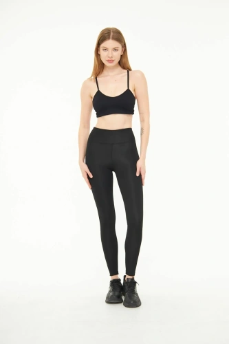 Siyah Kadın Spor Tayt Sıkılaştırıcı Toparlayıcı Yüksek Bel Tam Boy Spor Tayt Leggings Fitness