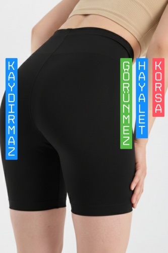 Siyah Yüksek Bel Lazer Kesim Külot Görünmez Boxer Kaymaz Korse silikonlu Şort